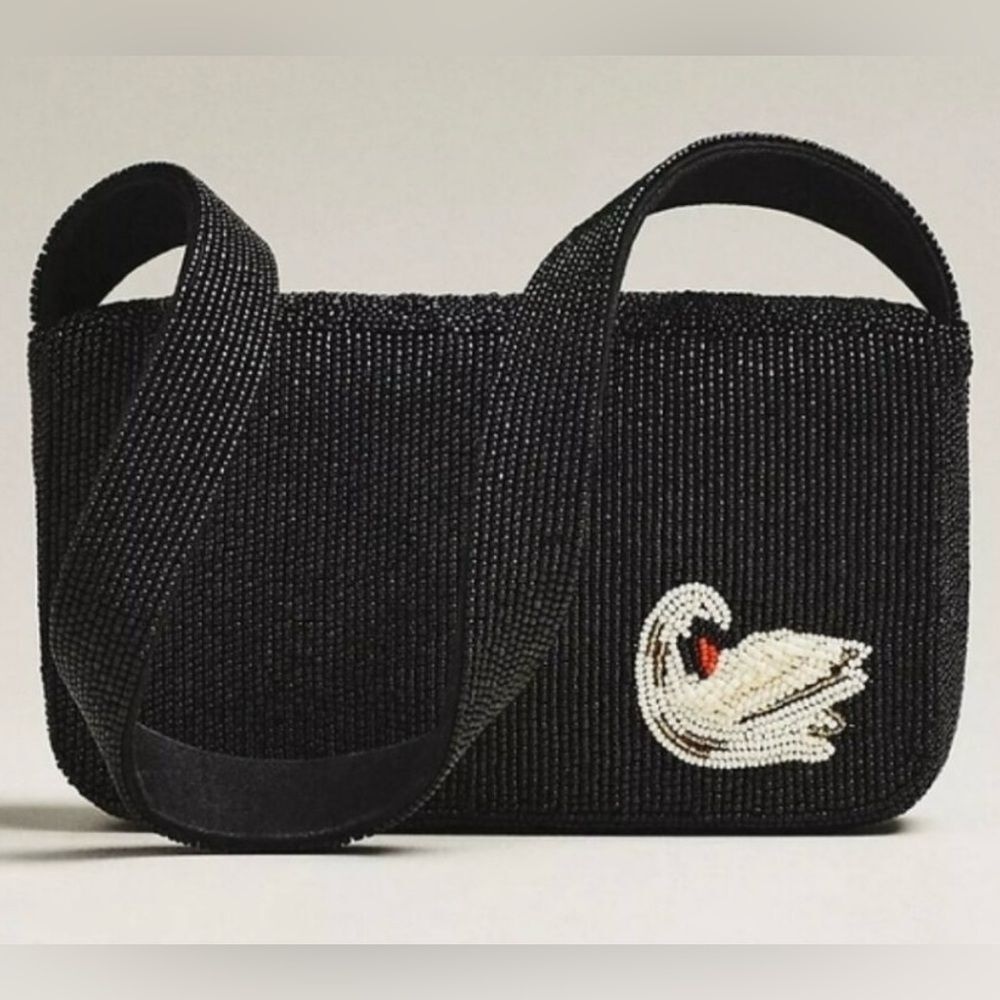 Anthropologie The Fiona Beaded Animal Shoulder Bag Purse Swan Appliqué. NEW. - Picture 3 of 6